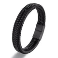 Black braided bracelet with a clasp on a white background