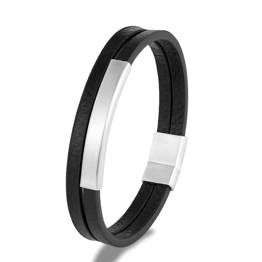 Black and silver bracelet on a white background