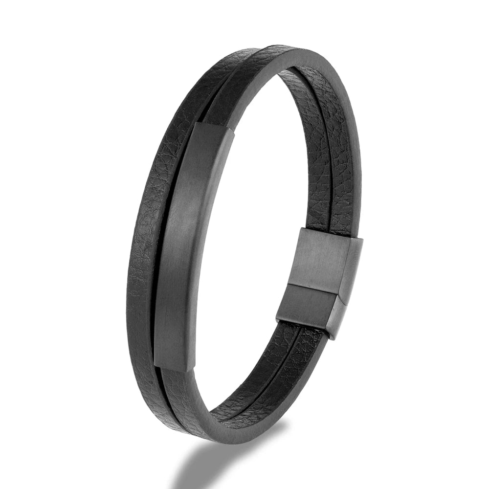 Black metal bracelet with a magnetic clasp on a white background